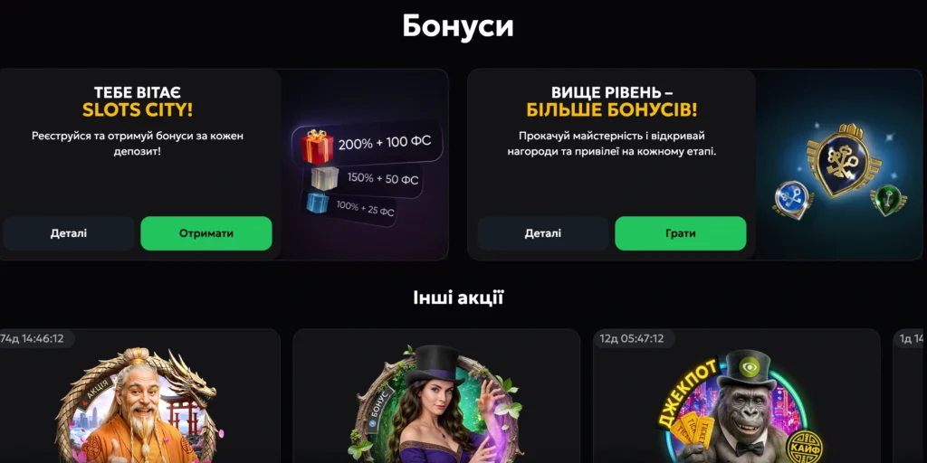 Бонуси та акції для гравців Slots City